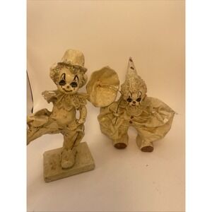 Mexican‎ VTG 70s Art Paper Mache Clown Set of 2 Clown Figurines 7"